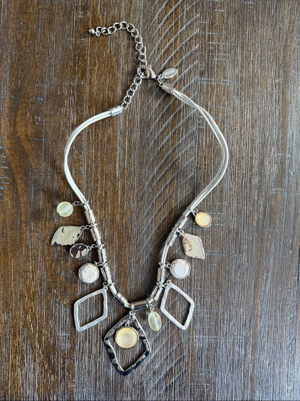 Chico's Silver and Cream Multi-Dangle Statement Necklace 16
